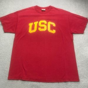 Vintage USA Trojans Shirt Mens XL Red Yellow Short Sleeve‎ USA Distressed NCAA